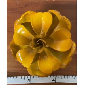 Vintage 1960s Yellow Enamel Flower Brooch Mid Century Mod Metal Floral 2 Inch